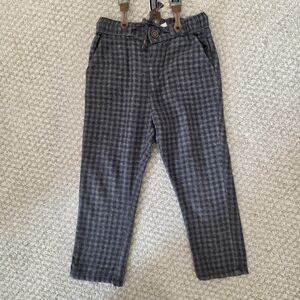 Gray Plaid Pants With Suspenders
